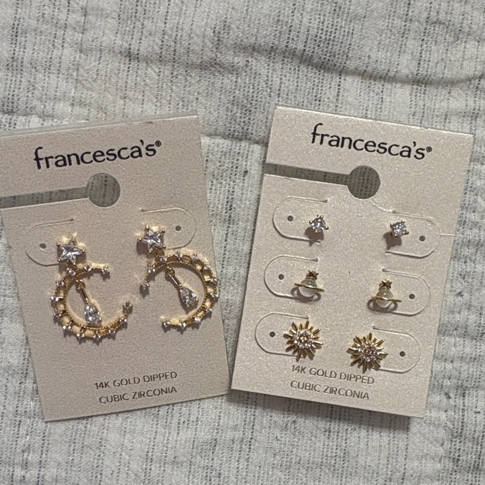 Francesca's Collections Gold and Silver Cubic Zirconia Earrings Set